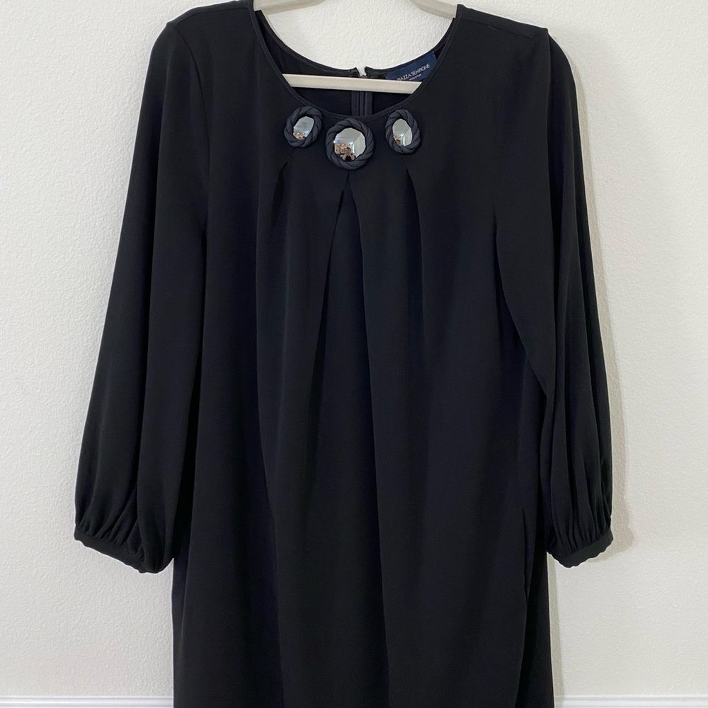 Piazza Sempione Puff Sleeve Black Dress Mirror Detail Womens Size L - Picture 2 of 15